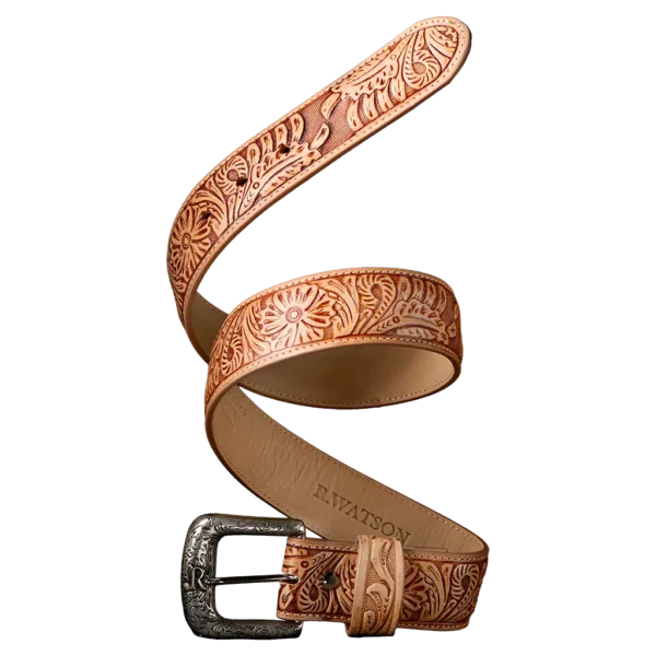 R. Watson Embossed Cowhide Belt - Natural
