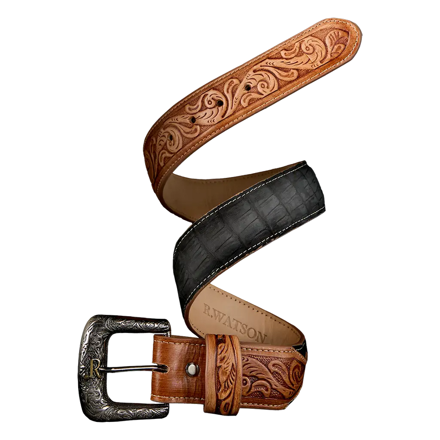 R. Watson Embossed Nubuck Sueded Black Caiman